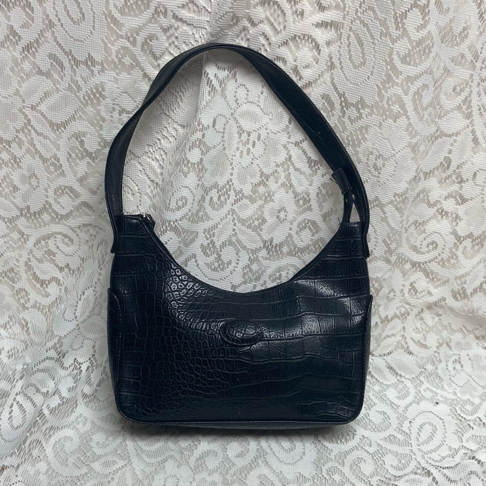 Vintage, Black Faux Alligator Leather Handbag